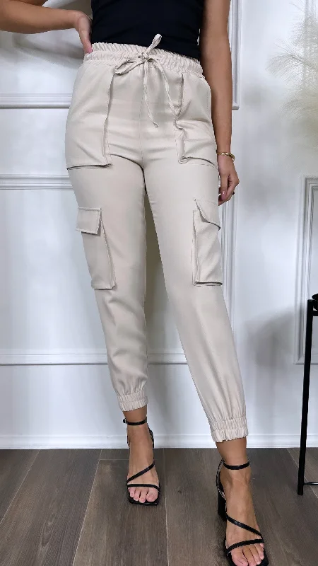 Susie Beige Straight Leg Cargo Trousers