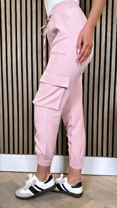 Susie Dusky Pink Straight Leg Cargo Trousers