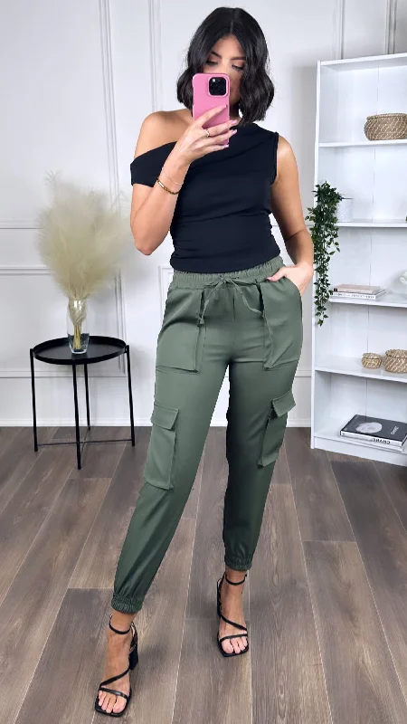 Susie Khaki Straight Leg Cargo Trousers