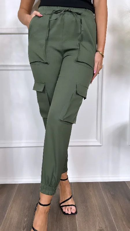 Susie Khaki Straight Leg Cargo Trousers