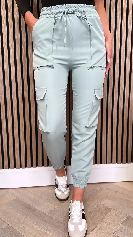 Susie Light Green Straight Leg Cargo Trousers