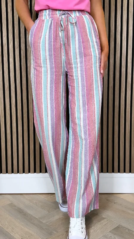 Via Pink Striped Wide Leg Trousers