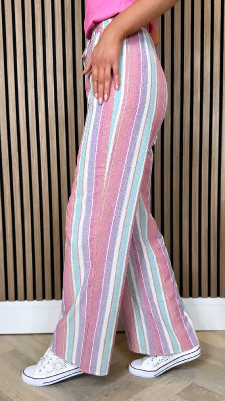 Via Pink Striped Wide Leg Trousers