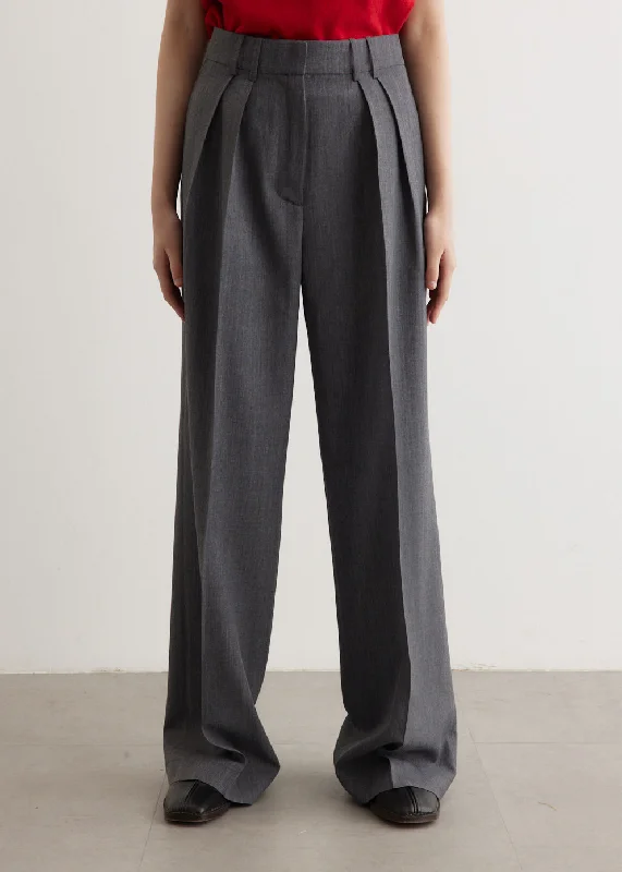 Wide Leg Double Pleated Trousers