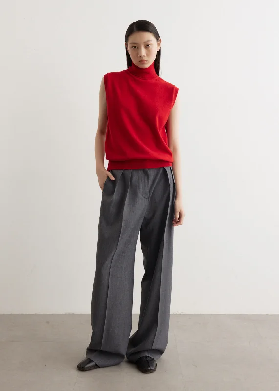 Wide Leg Double Pleated Trousers