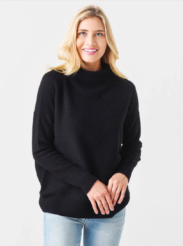 BOILED CASHMERE FUNNEL NECK PULLOVER - BLACK - FINAL SALE