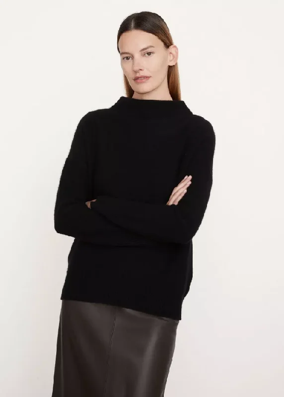 BOILED CASHMERE FUNNEL NECK PULLOVER - BLACK - FINAL SALE