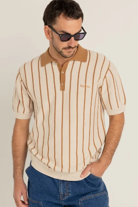 Striped Knit Ss Polo Natural