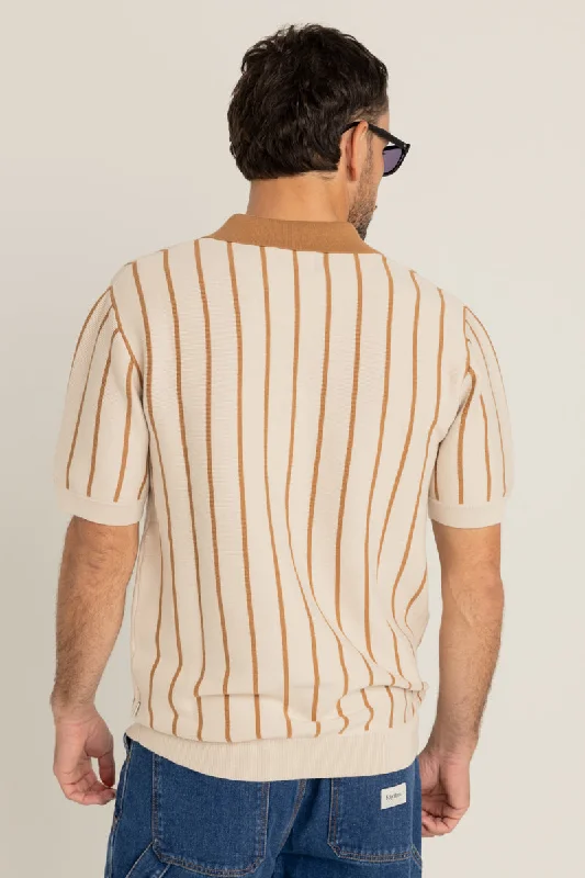 Striped Knit Ss Polo Natural