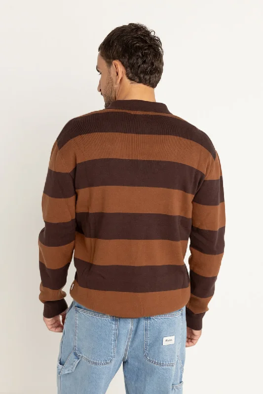 Ventura Stripe Knit Ls Polo Cafe