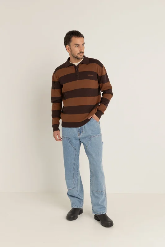 Ventura Stripe Knit Ls Polo Cafe