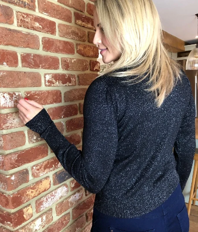 Black Sparkly Crew Neck Cardigan