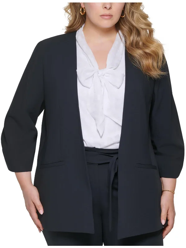 Plus Womens Collarless Ruched Open-Front Blazer