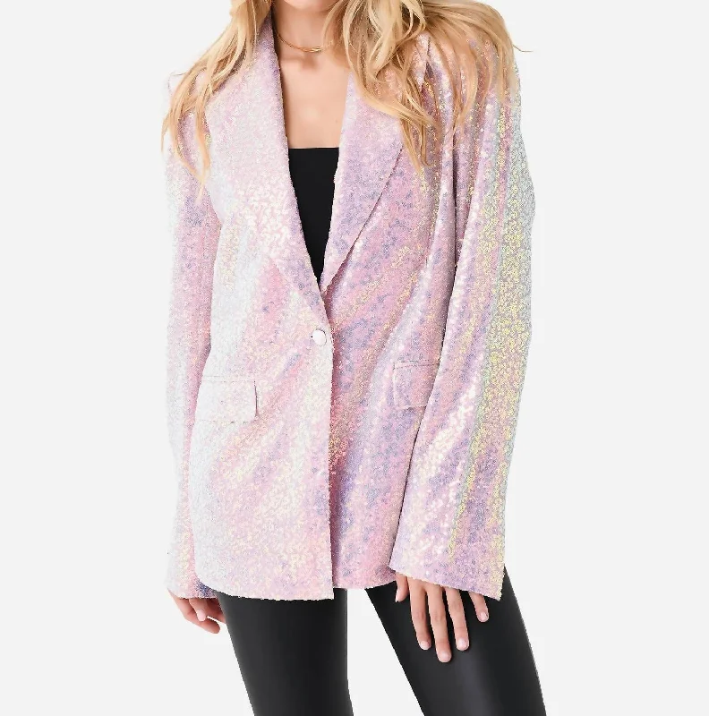 Sequin Oversized Blazer In Sachet Pink