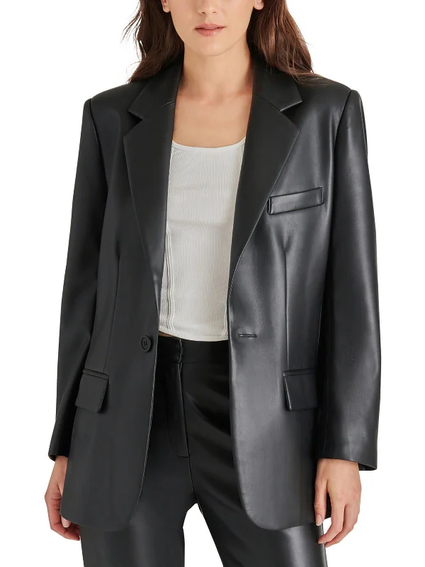 Womens Faux Leather Suit Separate One-Button Blazer