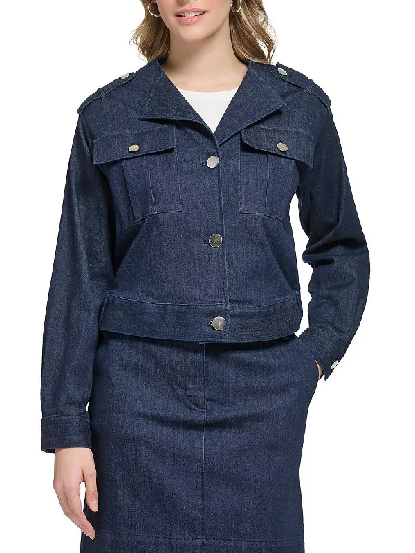 Womens Flyaway Denim Collarless Blazer