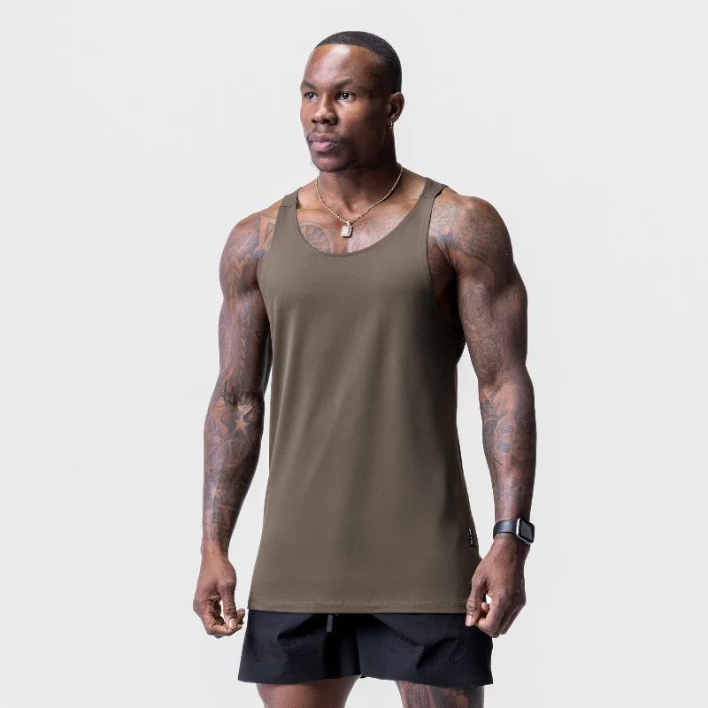 0728. Core Mesh Back Extended Tank - Deep Taupe